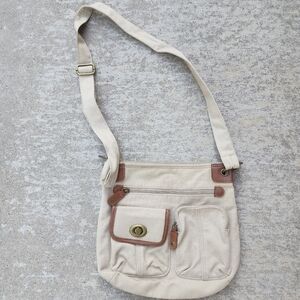 Grunge Canvas Crossbody Bag Purse, Cream Brown‎